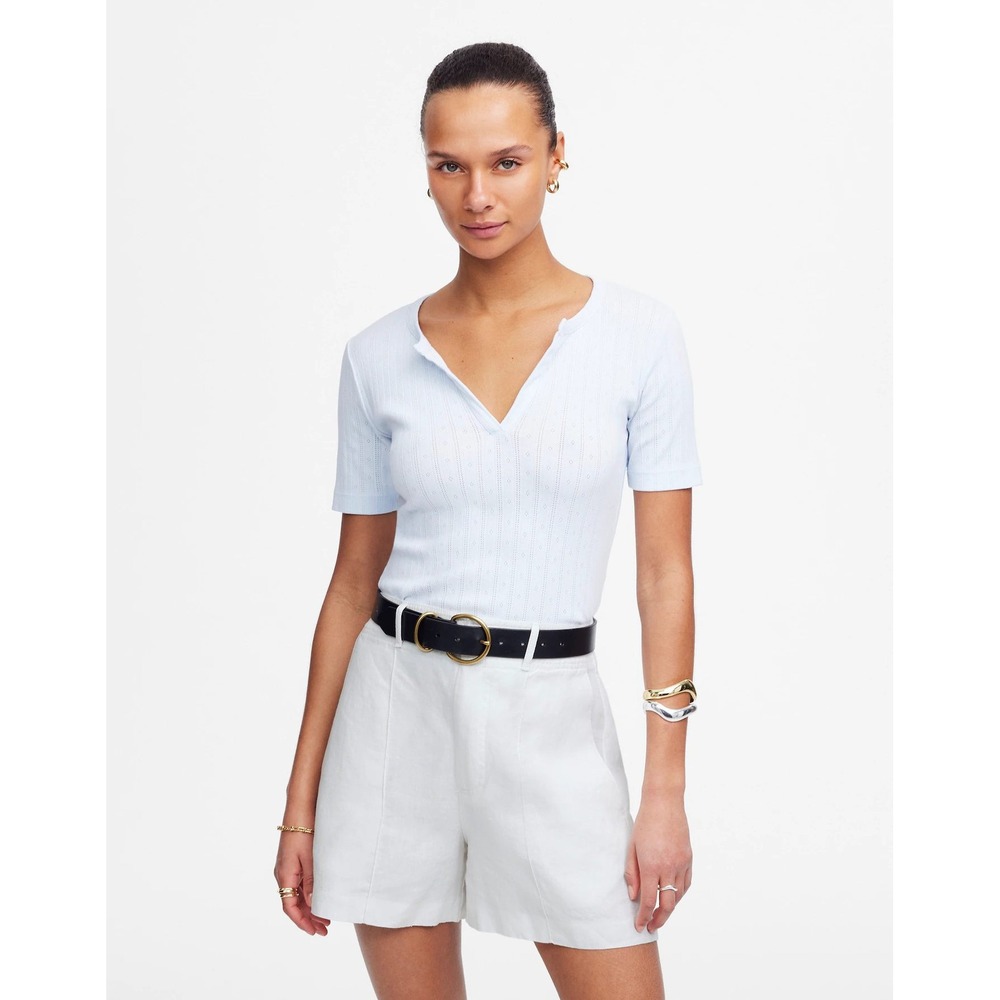 Madewell Fairbanks Pintucked Shorts 100% Linen‎ White Salt Sz 14 Coastal Preppy